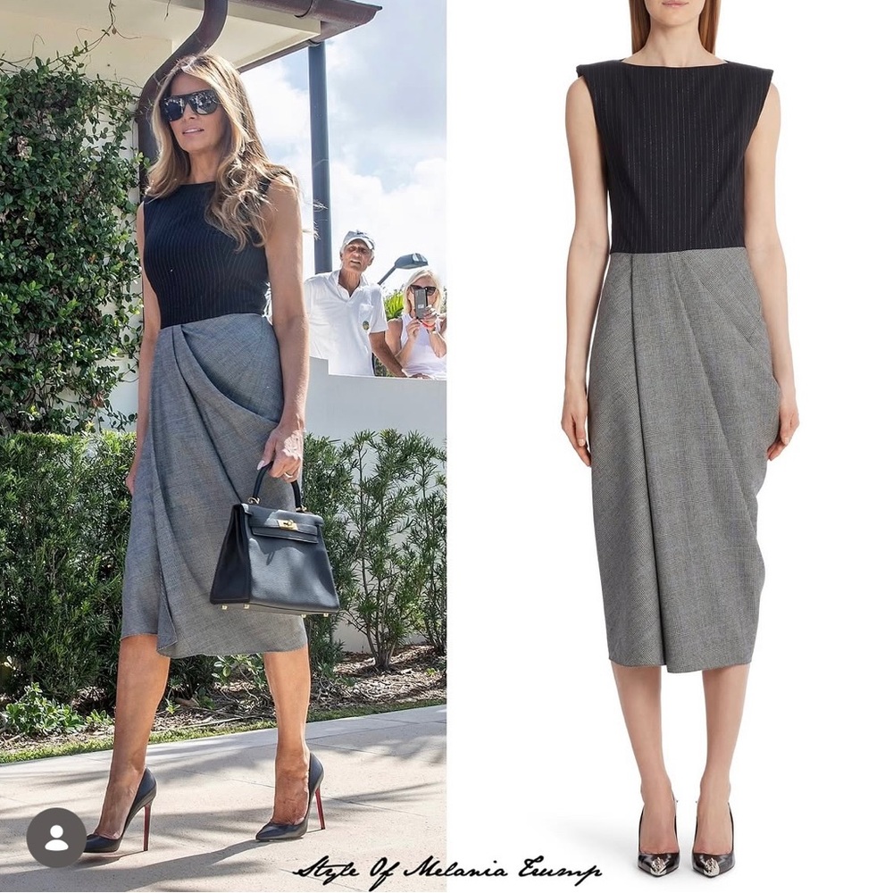 Alexander McQueen Black and Gray Two-Tone Draped Midi Dress
